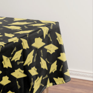 Graduation Black and Gold Caps in the Air Tablecloth