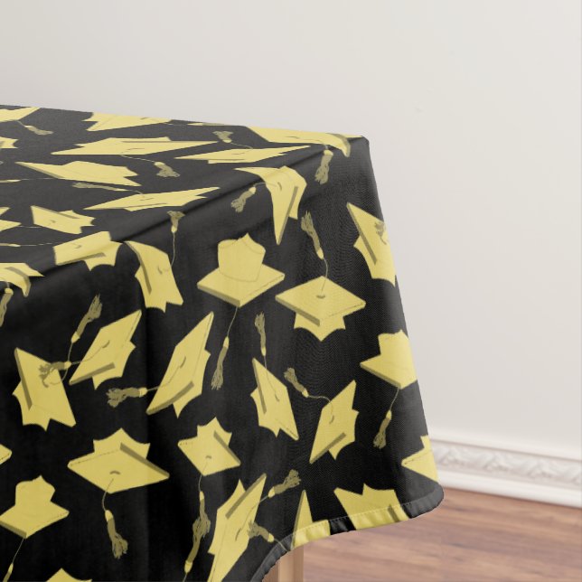 Graduation Black and Gold Caps in the Air Tablecloth (In Situ)