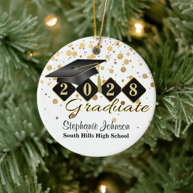 Graduation Black and Gold Ceramic Ornament (Tree)