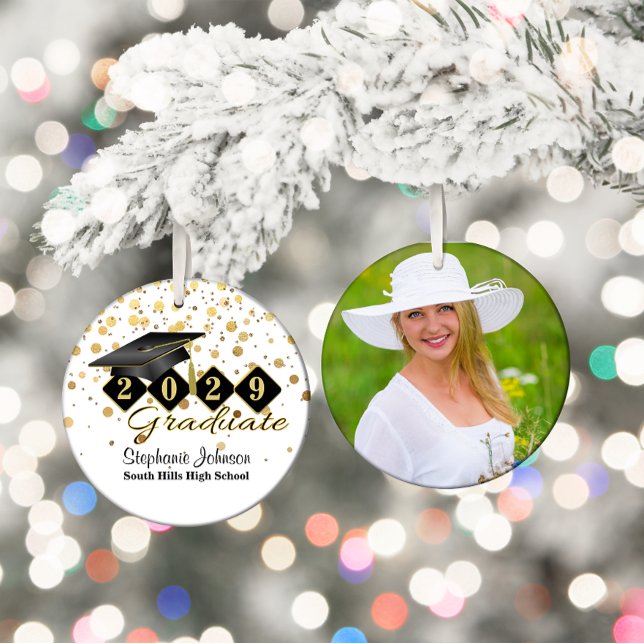 Graduation Black and Gold Photo Ceramic Ornament (Graduation Black and Gold Photo Ceramic Ornament)