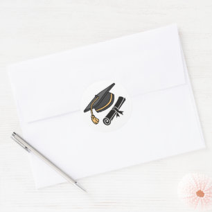 Graduation Black Cap and Diploma Classic Round Sticker