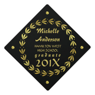Graduation Black Gold Laurel Wreath Custom Graduation Cap Topper