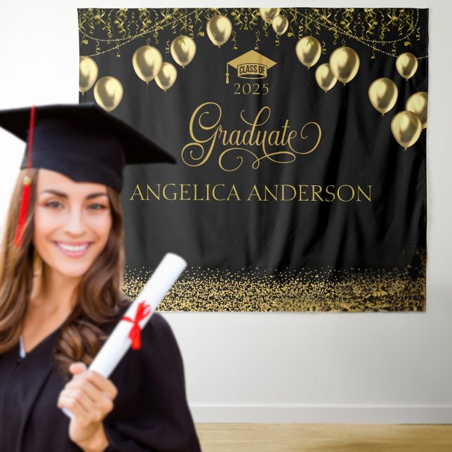 Graduation Black Gold Photo Backdrop Tapestry (Creator Uploaded)
