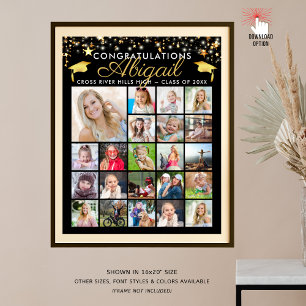 Graduation Black Gold Script 22 Photo Collage Print