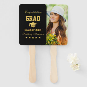 Graduation Black Gold Stars Graduate Photo Long Hand Fan