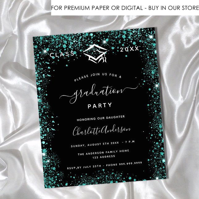Graduation black green teal budget invitation flyer (Creator Uploaded)
