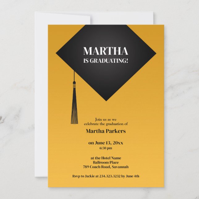 Graduation Black Hat Invitation (Front)