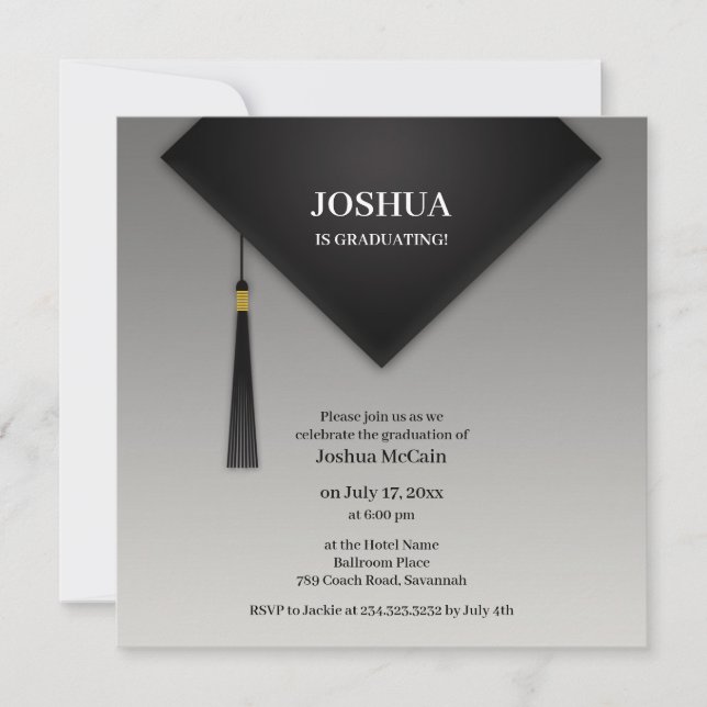 Graduation Black Hat Invitation (Front)