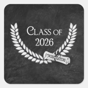Graduation Black Leather 2026 Laurel and Diploma Square Sticker