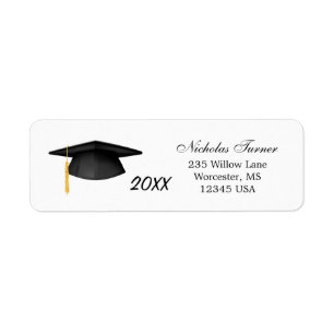 Graduation black mortar cap Avery Label