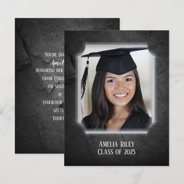 Graduation Black Rock with Photo Frame Invitation (Front/Back)
