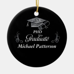 Graduation Black & Silver 3D Look, Cap & Diploma Ceramic Ornament