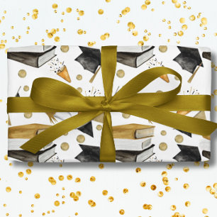 Graduation Black White and Gold Wrapping Paper