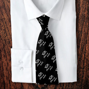 Graduation Black White Cap Icon Pattern Class Year Tie