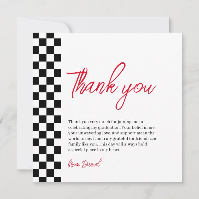 Graduation black&white chequered Thank You Card (Front)
