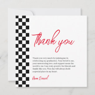 Graduation black&white chequered Thank You Card