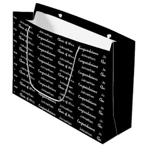 Graduation Black White Congratulations Grad's Name Large Gift Bag