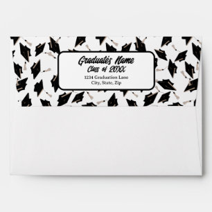 Graduation Black White Mortarboard Return Address Envelope