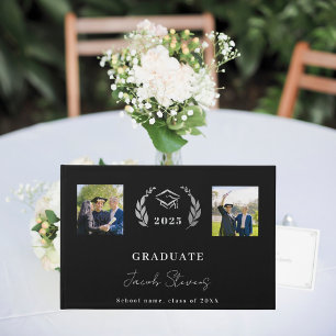 Graduation black white name script photo guest book