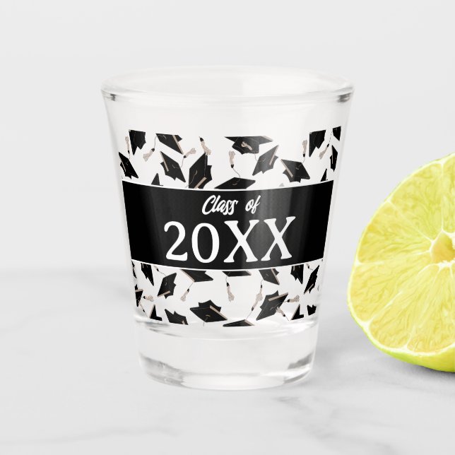 Graduation Black White Personalized Class of Shot Glass (Front)