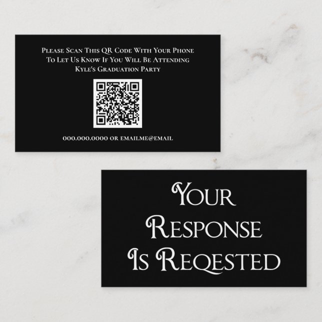 Graduation Black White RSVP QR Code Response Card (Front/Back)