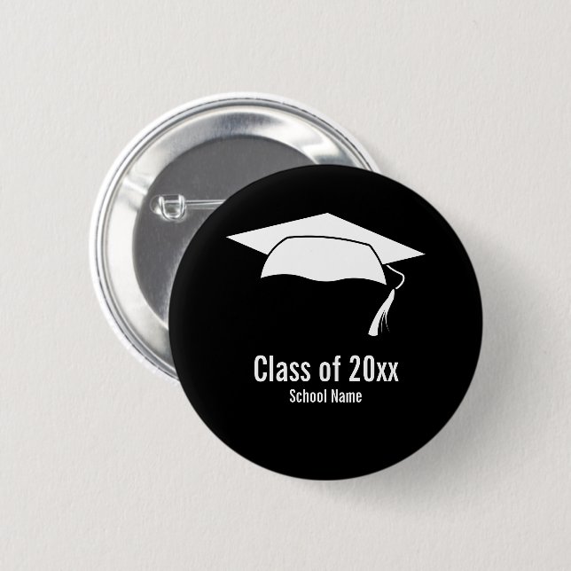 Graduation Black White School Name Class of 2026 2 Inch Round Button (Front & Back)