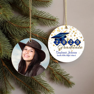 Graduation Blue and Gold 20xx Photo Ceramic Ornament