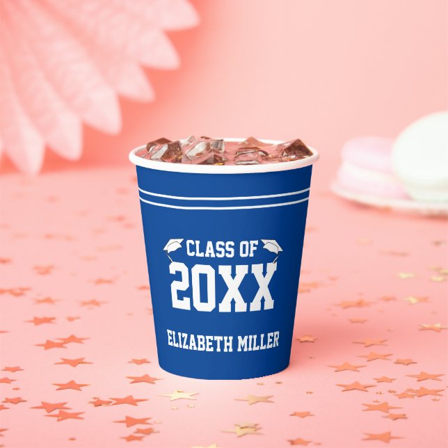 Graduation Blue and White Grad Name Class of 2025 Paper Cups (Insitu)
