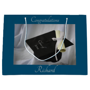 Graduation Blue Cap & Diploma Personalized Large Gift Bag
