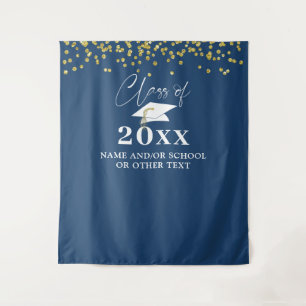 Graduation Blue Gold Class of Photo Backdrop Tapestry