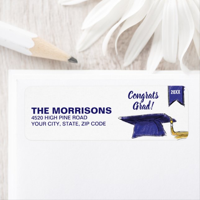 Graduation Blue Gold Graduation Cap 20XX Personnal (En situation)