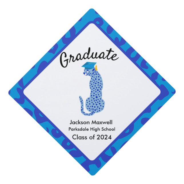 Graduation Blue Leopard  Graduation Cap Topper (Front)
