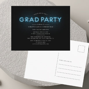 Graduation Blue Neon Grad 2026 Party Invitation Postcard