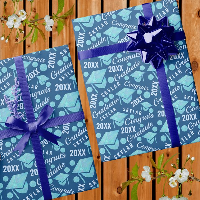 Graduation Blue Opal Chic Polka Dot Graduate Wrapping Paper (Creator Uploaded)