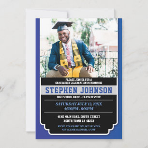 Graduation Blue Silver Party Photo Grad Invite