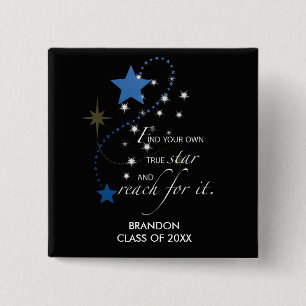 Graduation Blue Stars on Black Inspirational 2 Inch Square Button