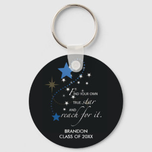 Graduation Blue Stars on Black Inspirational Keychain