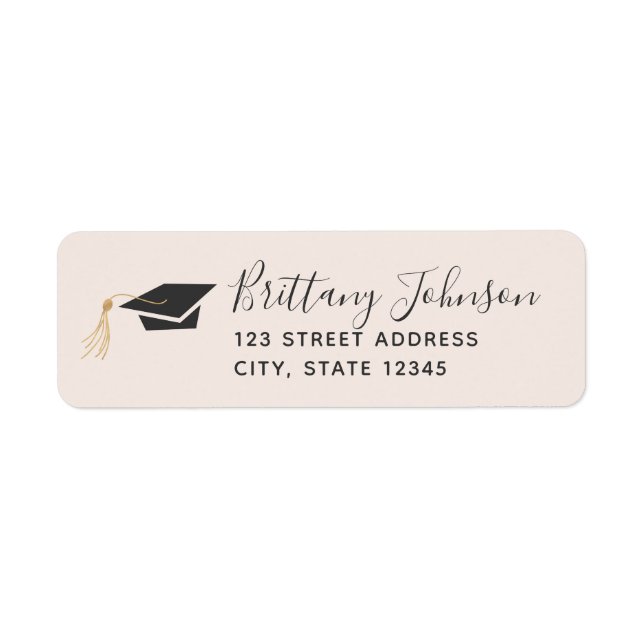 Graduation Blush Gold Cap Tassel Return Address (Front)