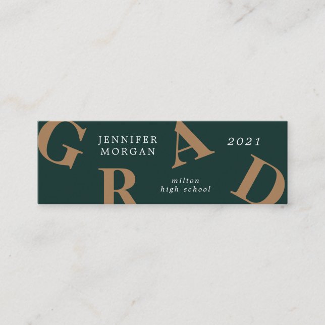 graduation bold letters school colours  Name Card (Front)