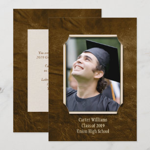 Graduation Brown Leather photo frame Invitation