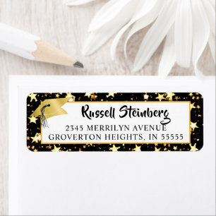 Graduation Brush Script Black Gold Stars