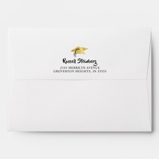 Graduation Brush Script Gold Cap Stars Envelope (Back (Top Flap))