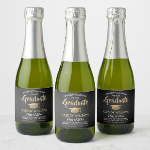 Graduation Brushed Black Gold and White Mini Split Sparkling Wine Label