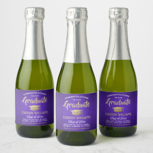 Graduation Brushed Purple Gold & White Mini Split Sparkling Wine Label