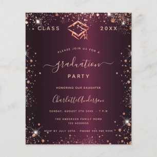 Graduation burgundy glitter budget invitation flyer