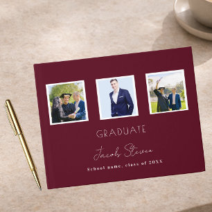 Graduation burgundy name script photo guest book