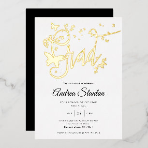Graduation Butterflies Grad Calligraphy BW Gold