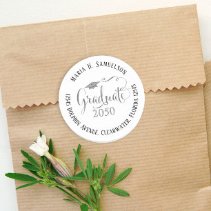 Graduation Calligraphy Script Return Address  Classic Round Sticker