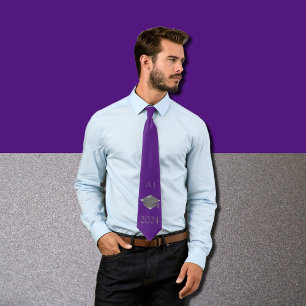 Graduation cap 2024  -monogrammed -  royal purple tie