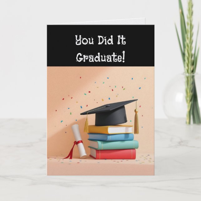 Graduation Cap And Books Greeting Card (Front)